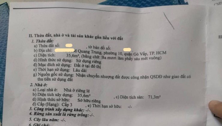 Bán nhà Quang Trung P. 10 Quận Gò Vấp, nở hậu, giảm giá còn 3.x tỷ